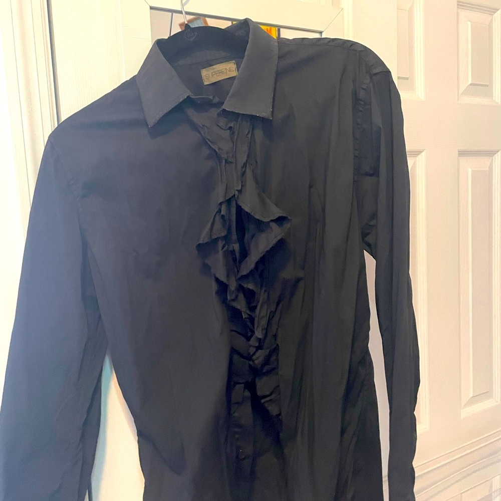 Men's Black Ruffled Shirt Superfine size 32 small made in Italy. Worn twice